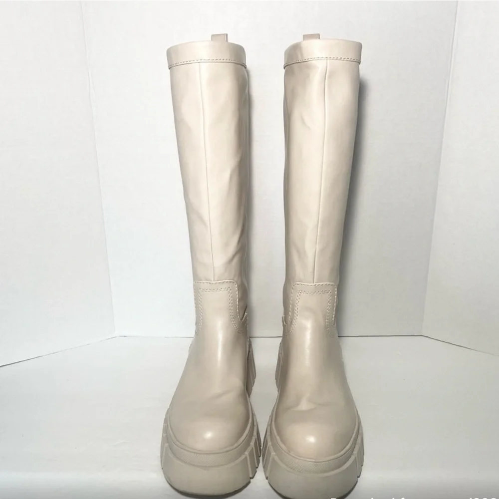 Zara lug boot ecru chunky boots combat cream color - Picture 7 of 8